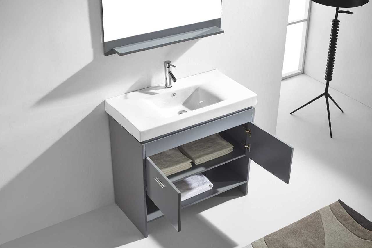 Virtu USA Gloria 35 Single Bathroom Vanity Set in Grey w/ Ceramic Counter-Top