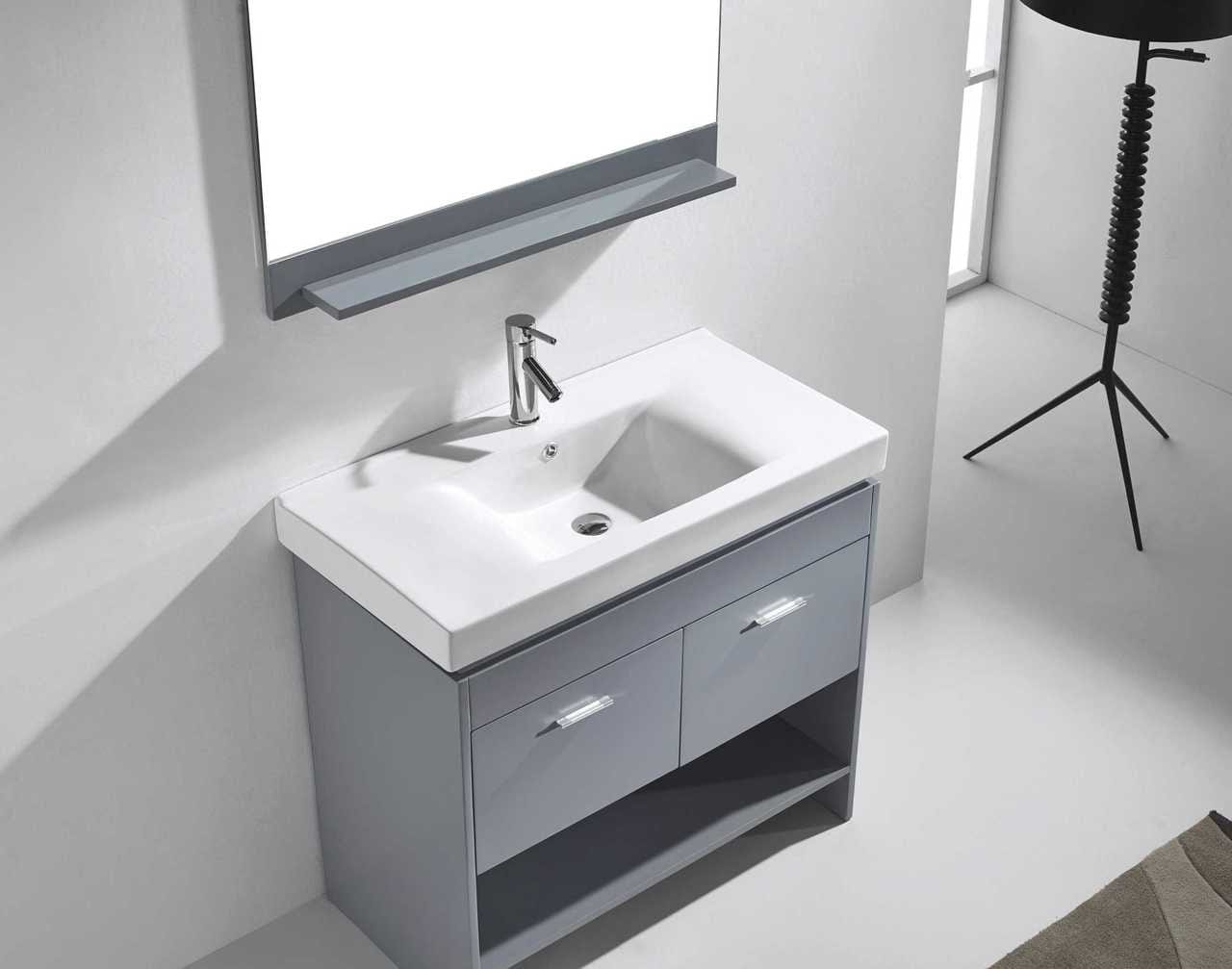 Virtu USA Gloria 35 Single Bathroom Vanity Set in Grey w/ Ceramic Counter-Top