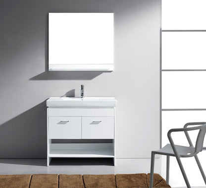 Virtu USA Gloria 35 Single Bathroom Vanity Set in White w/ Ceramic Counter-Top