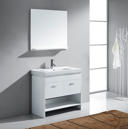 Virtu USA Gloria 35 Single Bathroom Vanity Set in White w/ Ceramic Counter-Top