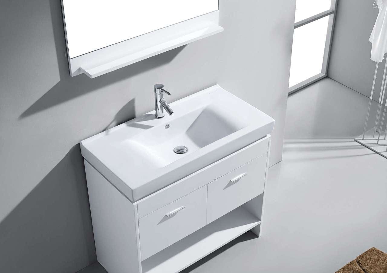 Virtu USA Gloria 35 Single Bathroom Vanity Set in White w/ Ceramic Counter-Top