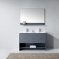 Virtu USA Gloria 48 Double Bathroom Vanity in Grey w/ Slim White Ceramic Top & Square Sink w/ Polished Chrome Faucet & Mirror