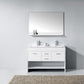 Virtu USA Gloria 48 Double Bathroom Vanity in White w/ Slim White Ceramic Top & Square Sink w/ Polished Chrome Faucet & Mirror
