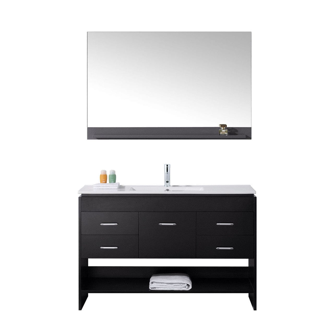 Virtu USA Gloria 48" Single Square Sink Espresso Top Vanity in Espresso with Polished Chrome Faucet and Mirror
