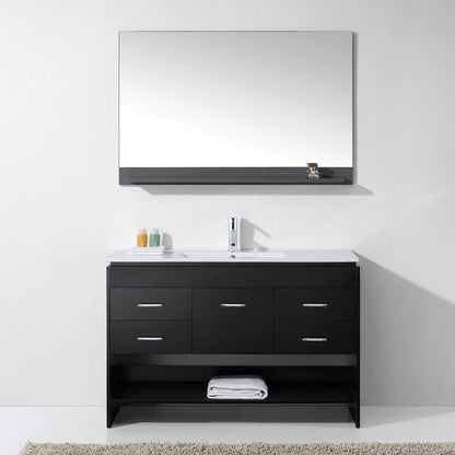 Virtu USA Gloria 48 Single Square Sink Espresso Top Vanity in Espresso w/ Polished Chrome Faucet & Mirror