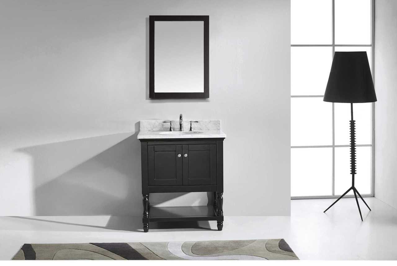 Virtu USA Julianna 32 Single Bathroom Vanity Set in Espresso w/ Italian Carrara White Marble Counter-Top | Round Basin