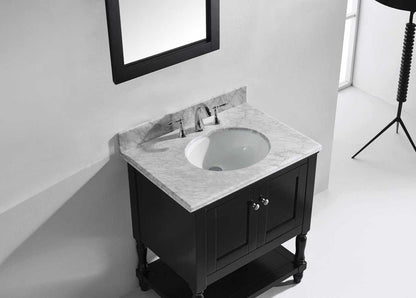 Virtu USA Julianna 32 Single Bathroom Vanity Set in Espresso w/ Italian Carrara White Marble Counter-Top | Round Basin