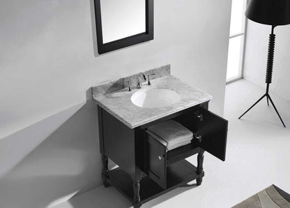 Virtu USA Julianna 32 Single Bathroom Vanity Set in Espresso w/ Italian Carrara White Marble Counter-Top | Round Basin