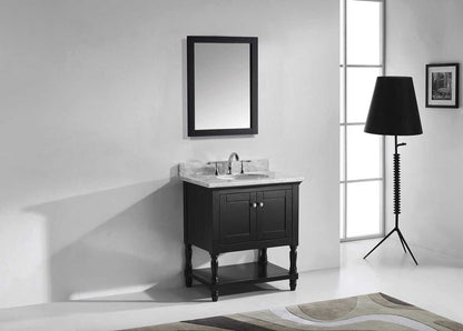 Virtu USA Julianna 32 Single Bathroom Vanity Set in Espresso w/ Italian Carrara White Marble Counter-Top | Round Basin