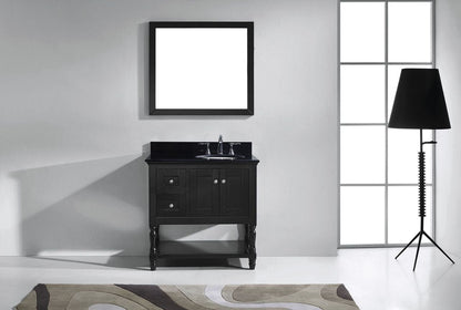 Virtu USA Julianna 36 Single Bathroom Vanity Set in Espresso w/ Black Galaxy Granite Counter-Top | Round Basin