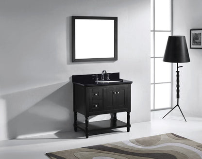 Virtu USA Julianna 36 Single Bathroom Vanity Set in Espresso w/ Black Galaxy Granite Counter-Top | Round Basin