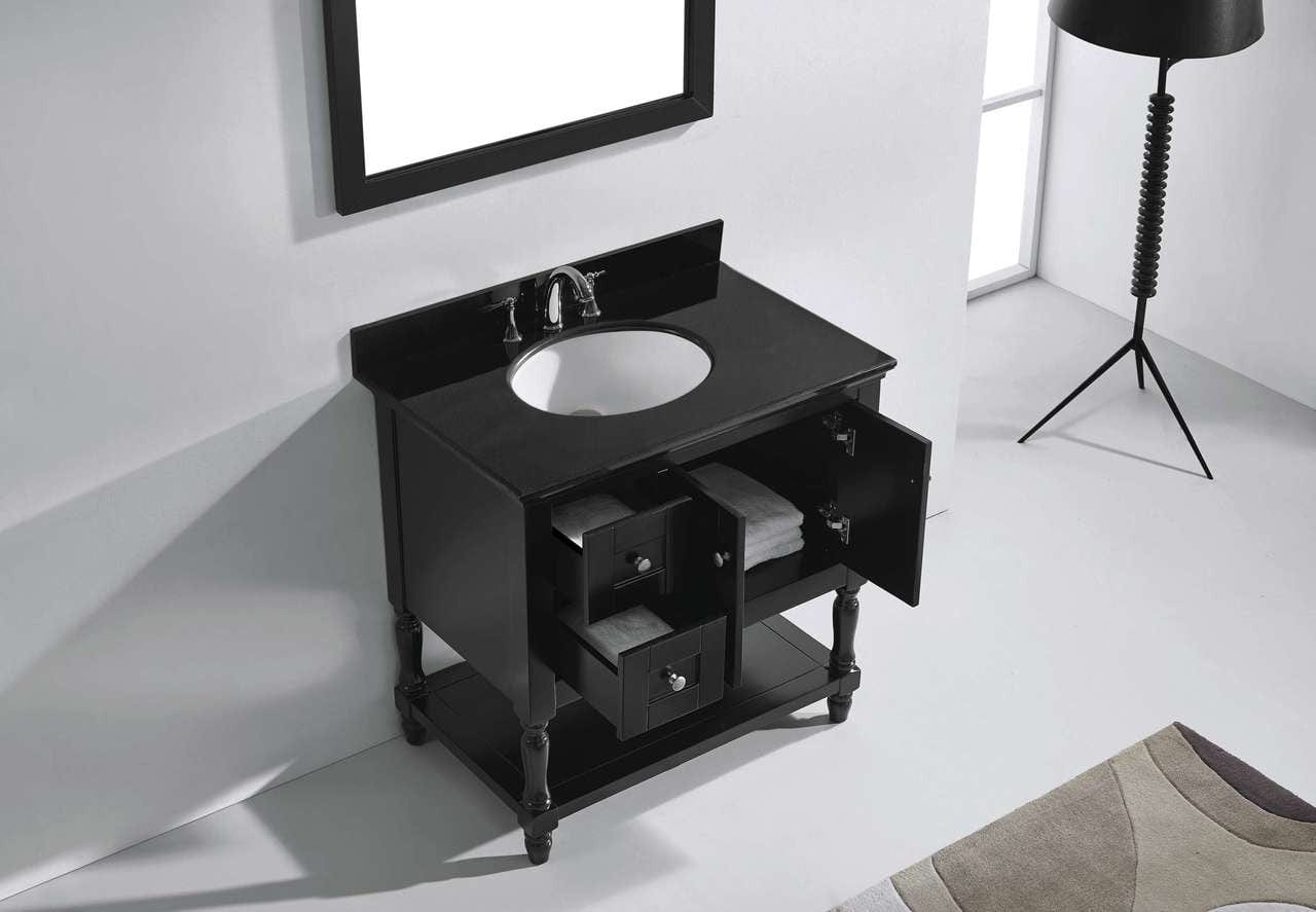 Virtu USA Julianna 36 Single Bathroom Vanity Set in Espresso w/ Black Galaxy Granite Counter-Top | Round Basin