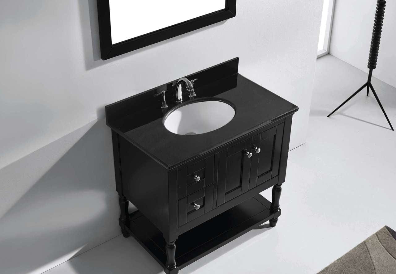 Virtu USA Julianna 36 Single Bathroom Vanity Set in Espresso w/ Black Galaxy Granite Counter-Top | Round Basin