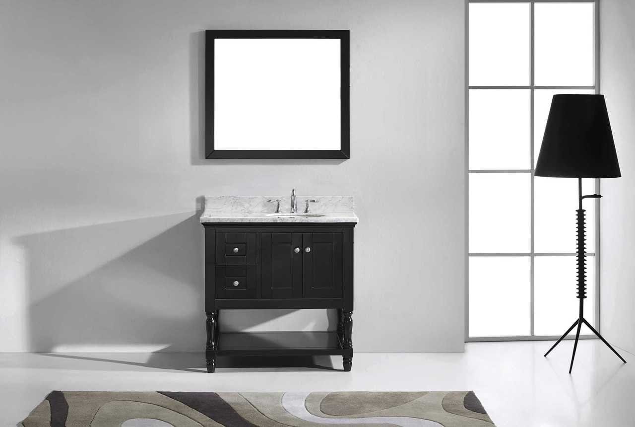 Virtu USA Julianna 36 Single Bathroom Vanity Set in Espresso w/ Italian Carrara White Marble Counter-Top | Round Basin