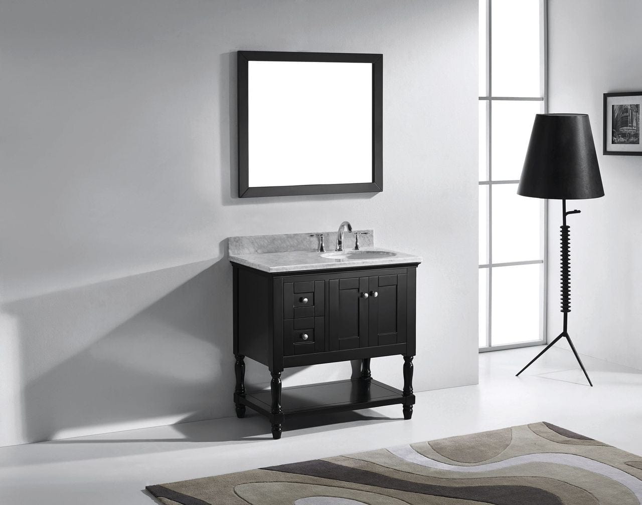 Virtu USA Julianna 36 Single Bathroom Vanity Set in Espresso w/ Italian Carrara White Marble Counter-Top | Round Basin