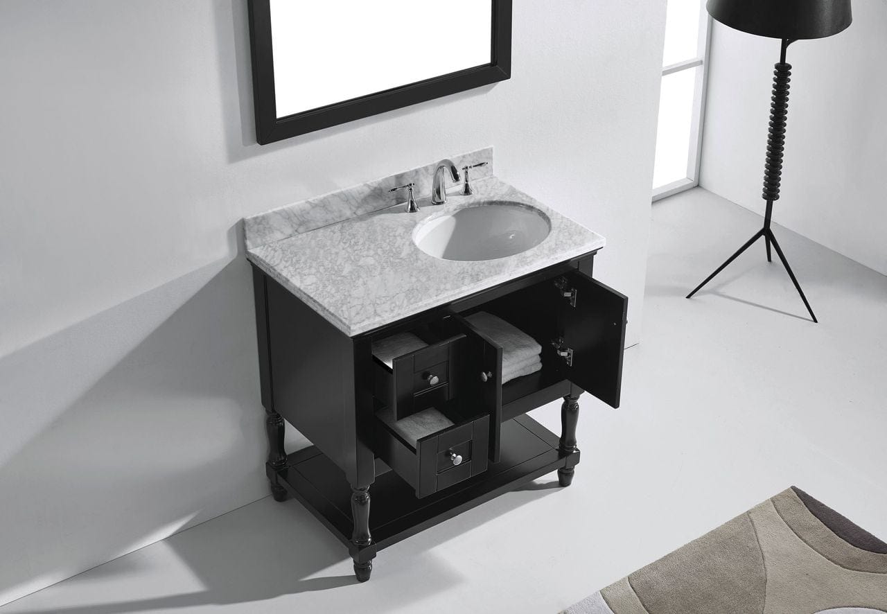 Virtu USA Julianna 36 Single Bathroom Vanity Set in Espresso w/ Italian Carrara White Marble Counter-Top | Round Basin