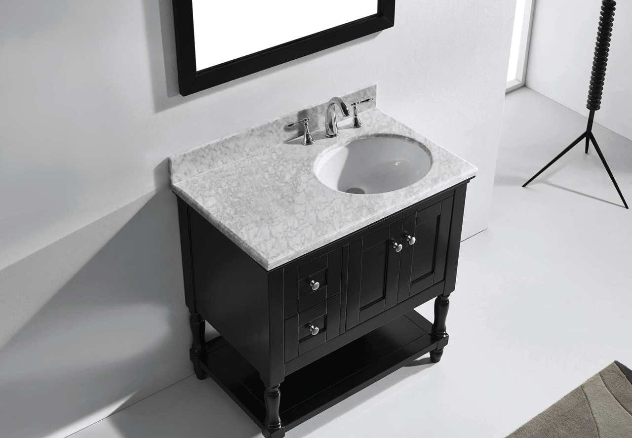 Virtu USA Julianna 36 Single Bathroom Vanity Set in Espresso w/ Italian Carrara White Marble Counter-Top | Round Basin