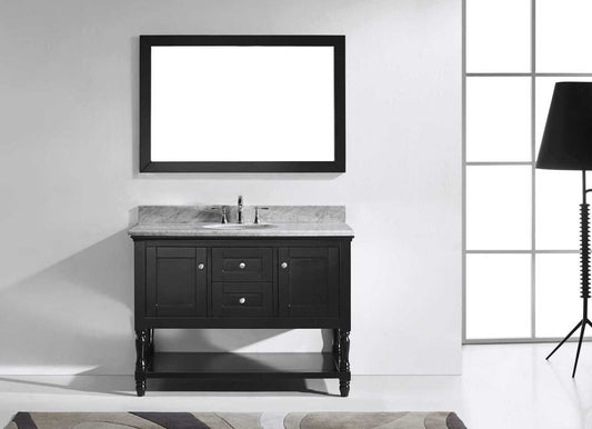 Virtu USA Julianna 48 Single Bathroom Vanity Set in Espresso w/ Italian Carrara White Marble Counter-Top | Round Basin