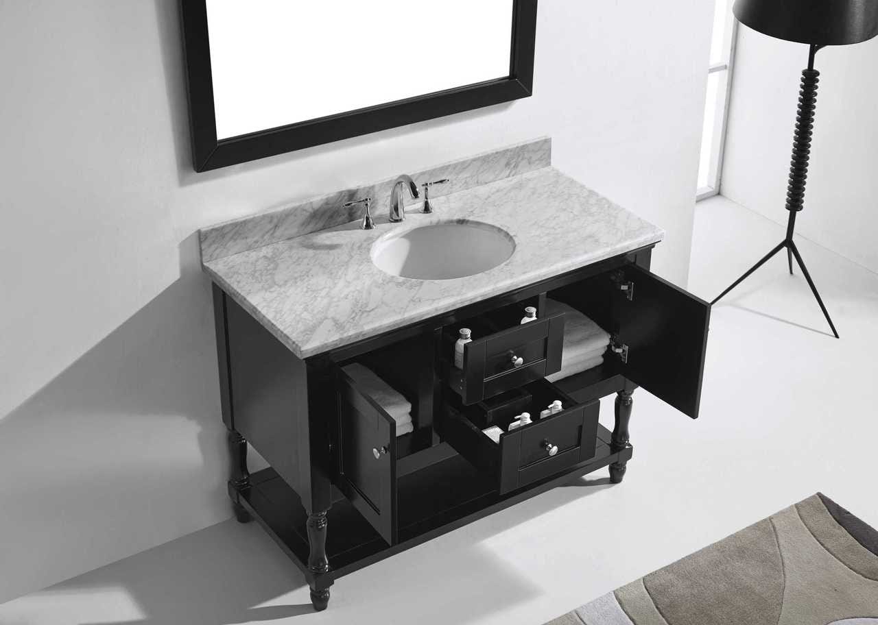 Virtu USA Julianna 48 Single Bathroom Vanity Set in Espresso w/ Italian Carrara White Marble Counter-Top | Round Basin