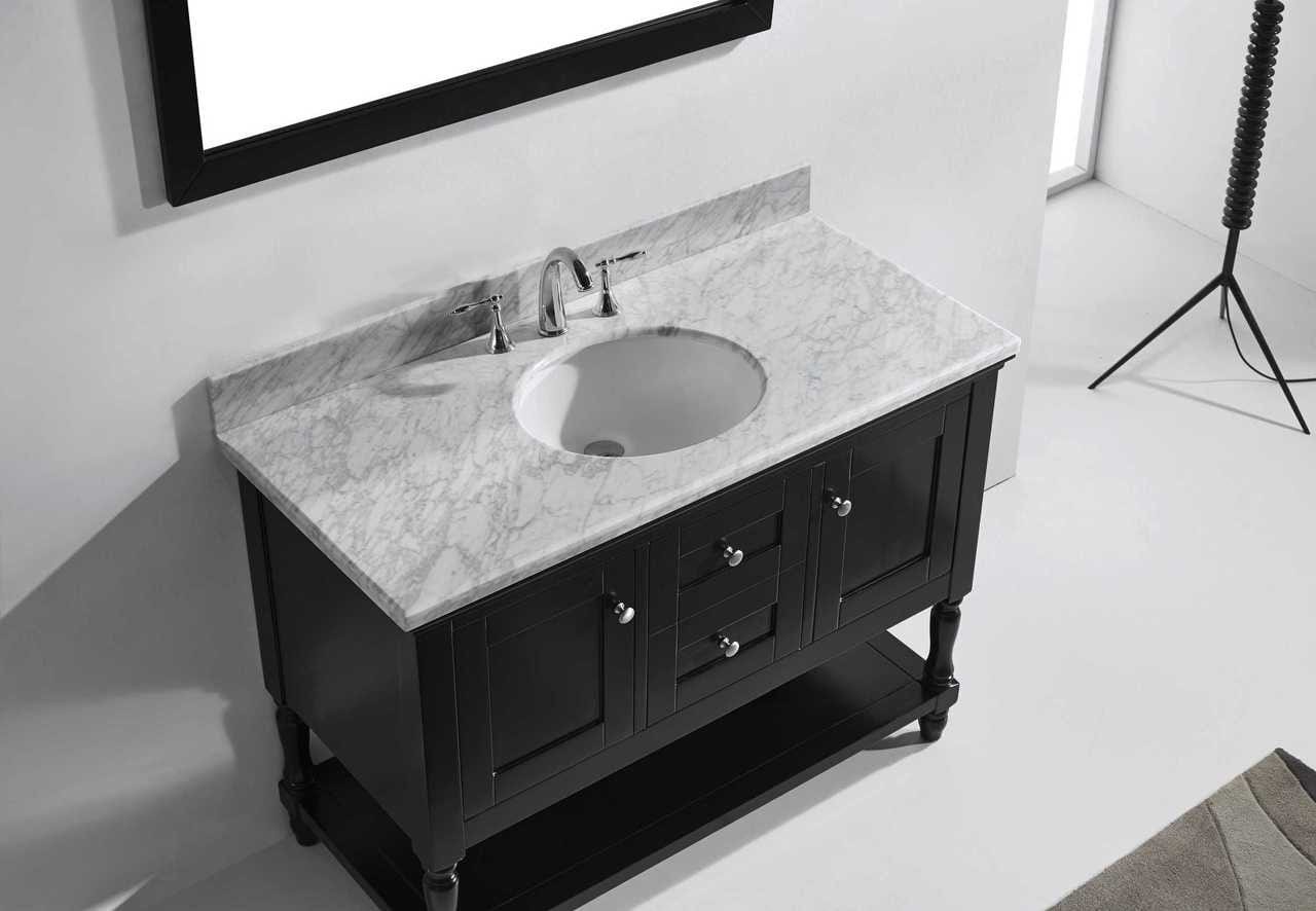 Virtu USA Julianna 48 Single Bathroom Vanity Set in Espresso w/ Italian Carrara White Marble Counter-Top | Round Basin