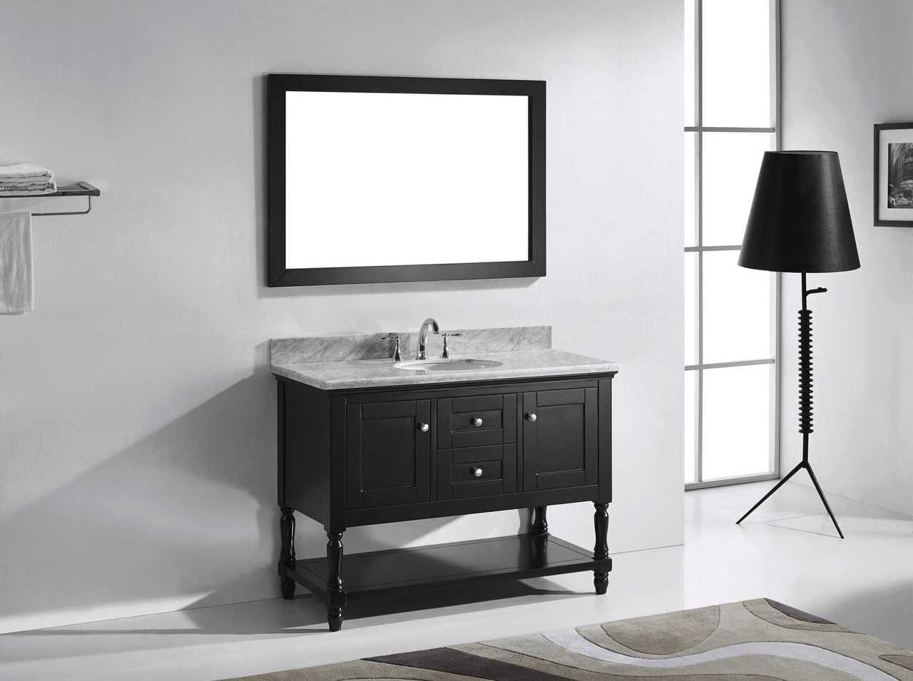 Virtu USA Julianna 48 Single Bathroom Vanity Set in Espresso w/ Italian Carrara White Marble Counter-Top | Round Basin