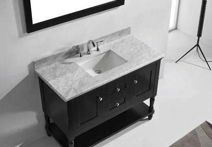 Virtu USA Julianna 48 Single Bathroom Vanity Set in Espresso w/ Italian Carrara White Marble Counter-Top | Square Basin