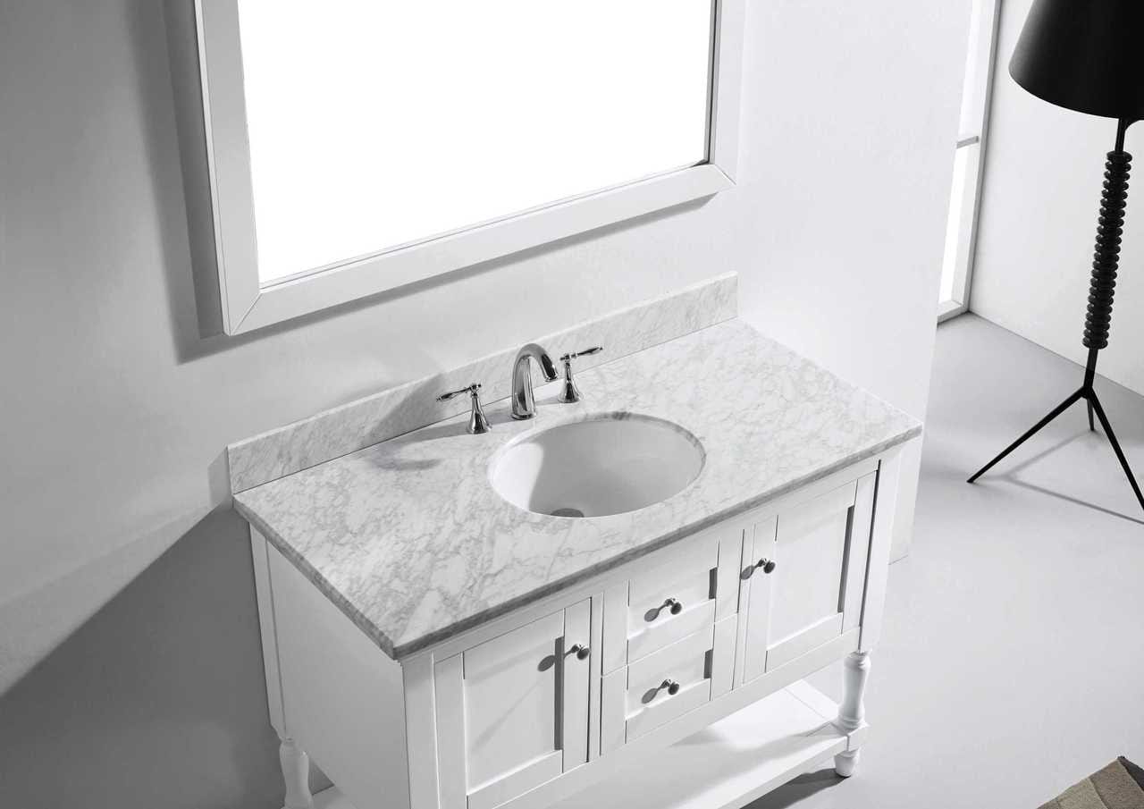 Virtu USA Julianna 48 Single Bathroom Vanity Set in White w/ Italian Carrara White Marble Counter-Top | Round Basin