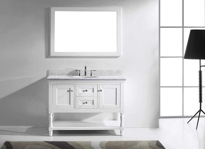 Virtu USA Julianna 48 Single Bathroom Vanity Set in White w/ Italian Carrara White Marble Counter-Top | Round Basin