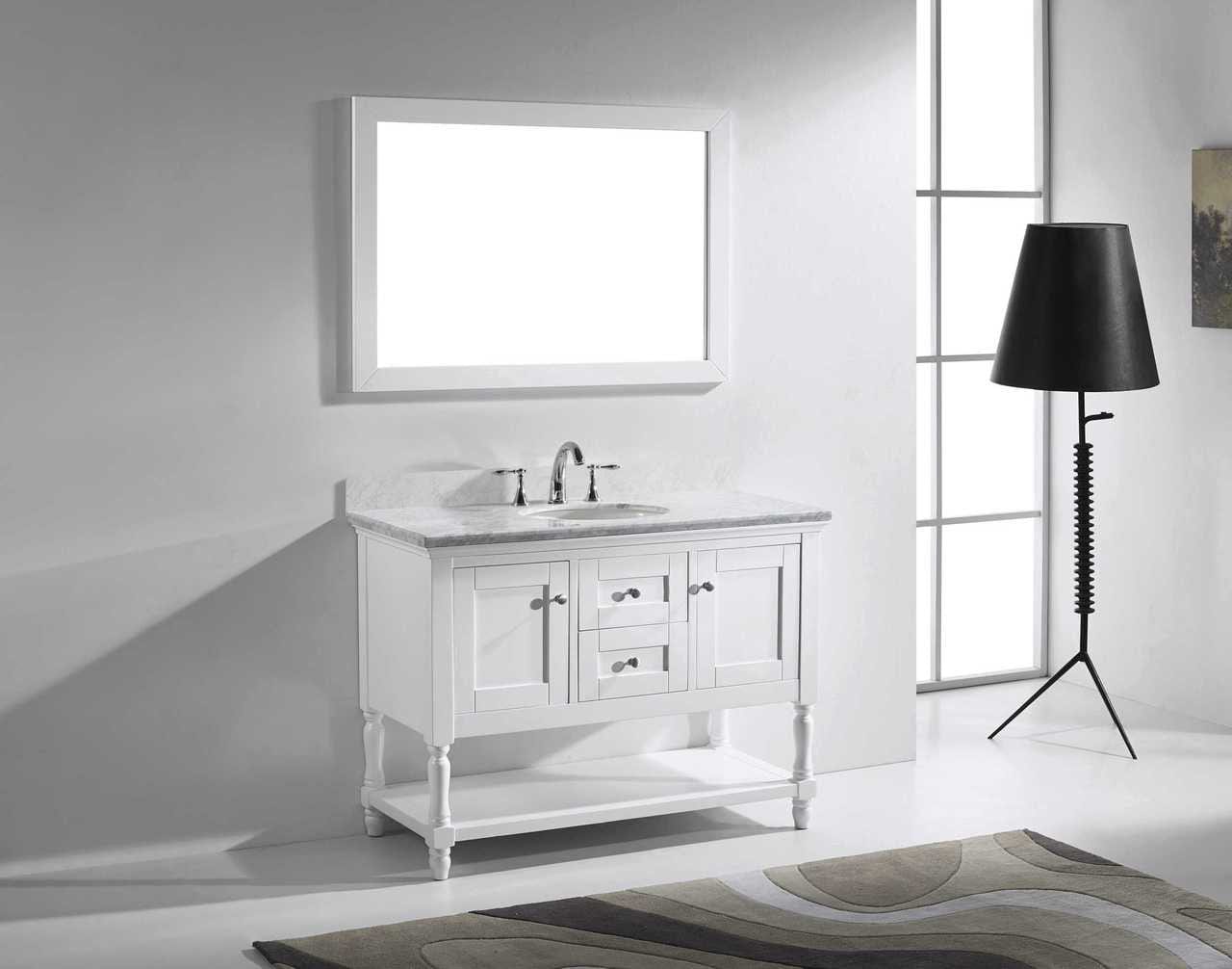 Virtu USA Julianna 48 Single Bathroom Vanity Set in White w/ Italian Carrara White Marble Counter-Top | Round Basin