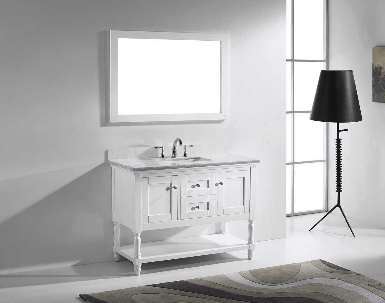 Virtu USA Julianna 48 Single Bathroom Vanity Set in White w/ Italian Carrara White Marble Counter-Top | Square Basin