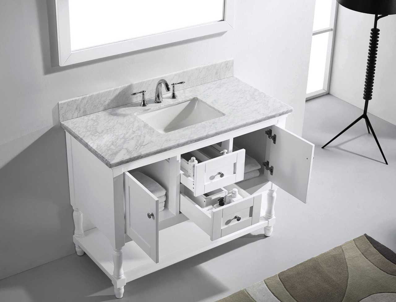 Virtu USA Julianna 48 Single Bathroom Vanity Set in White w/ Italian Carrara White Marble Counter-Top | Square Basin