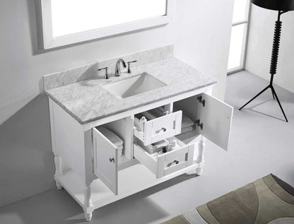 Virtu USA Julianna 48 Single Bathroom Vanity Set in White w/ Italian Carrara White Marble Counter-Top | Square Basin