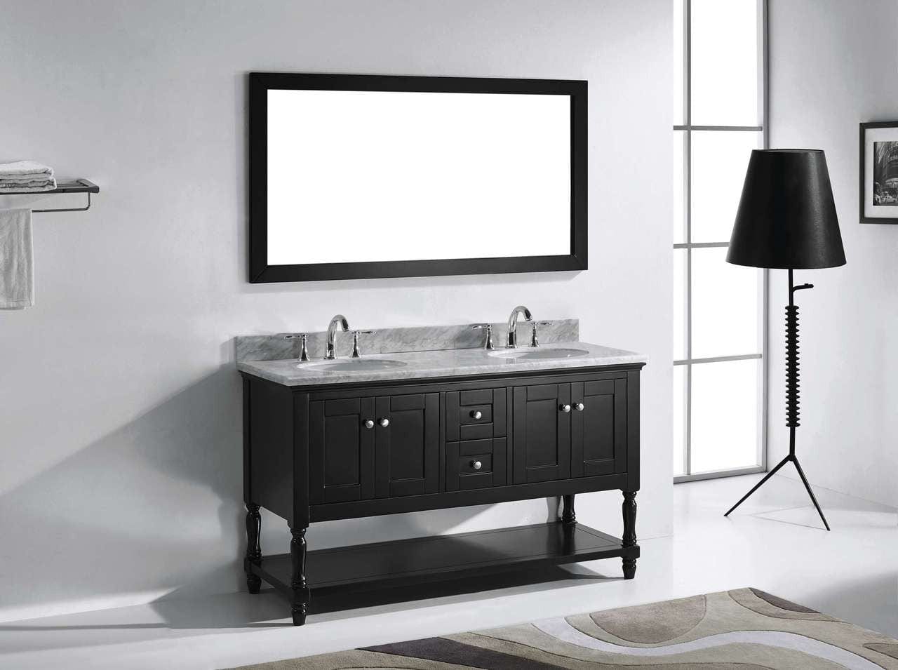 Virtu USA Julianna 60 Double Bathroom Vanity Set in Espresso w/ Italian Carrara White Marble Counter-Top | Round Basin