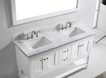 Virtu USA Julianna 60 Double Bathroom Vanity Set in White w/ Italian Carrara White Marble Counter-Top | Square Basin