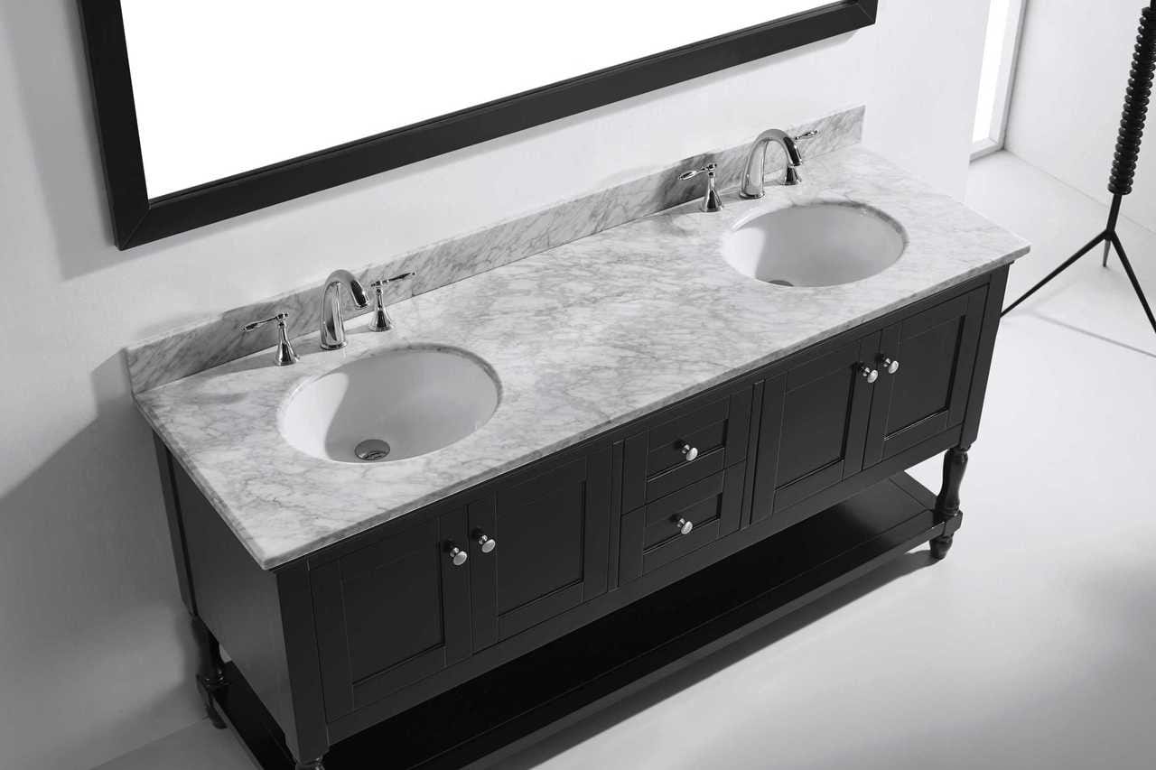 Virtu USA Julianna 72 Double Bathroom Vanity Set in Espresso w/ Italian Carrara White Marble Counter-Top | Round Basin