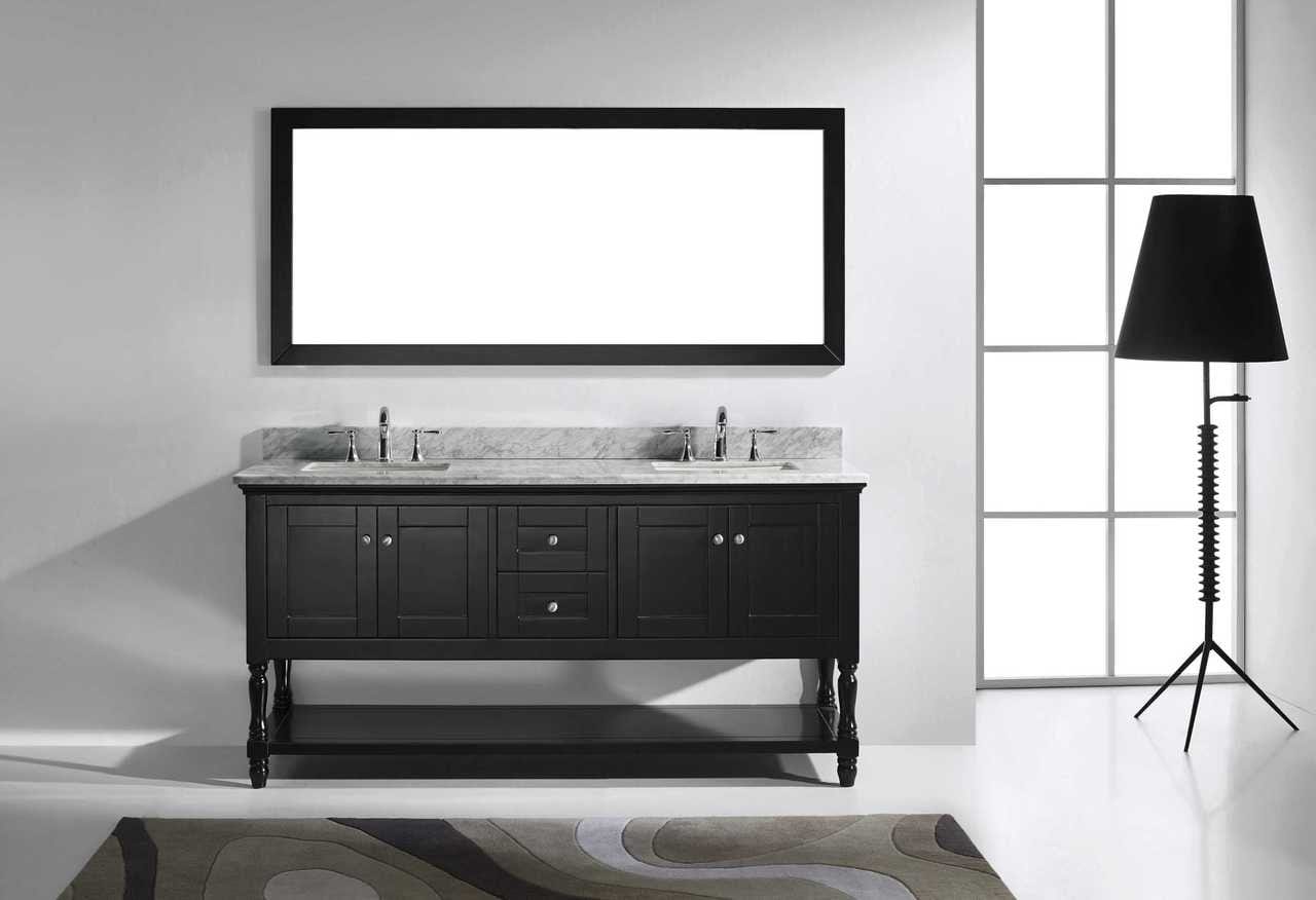 Virtu USA Vanities Virtu USA Julianna 72 Double Bathroom Vanity Set in Espresso w/ Italian Carrara White Marble Counter-Top | Square Basin