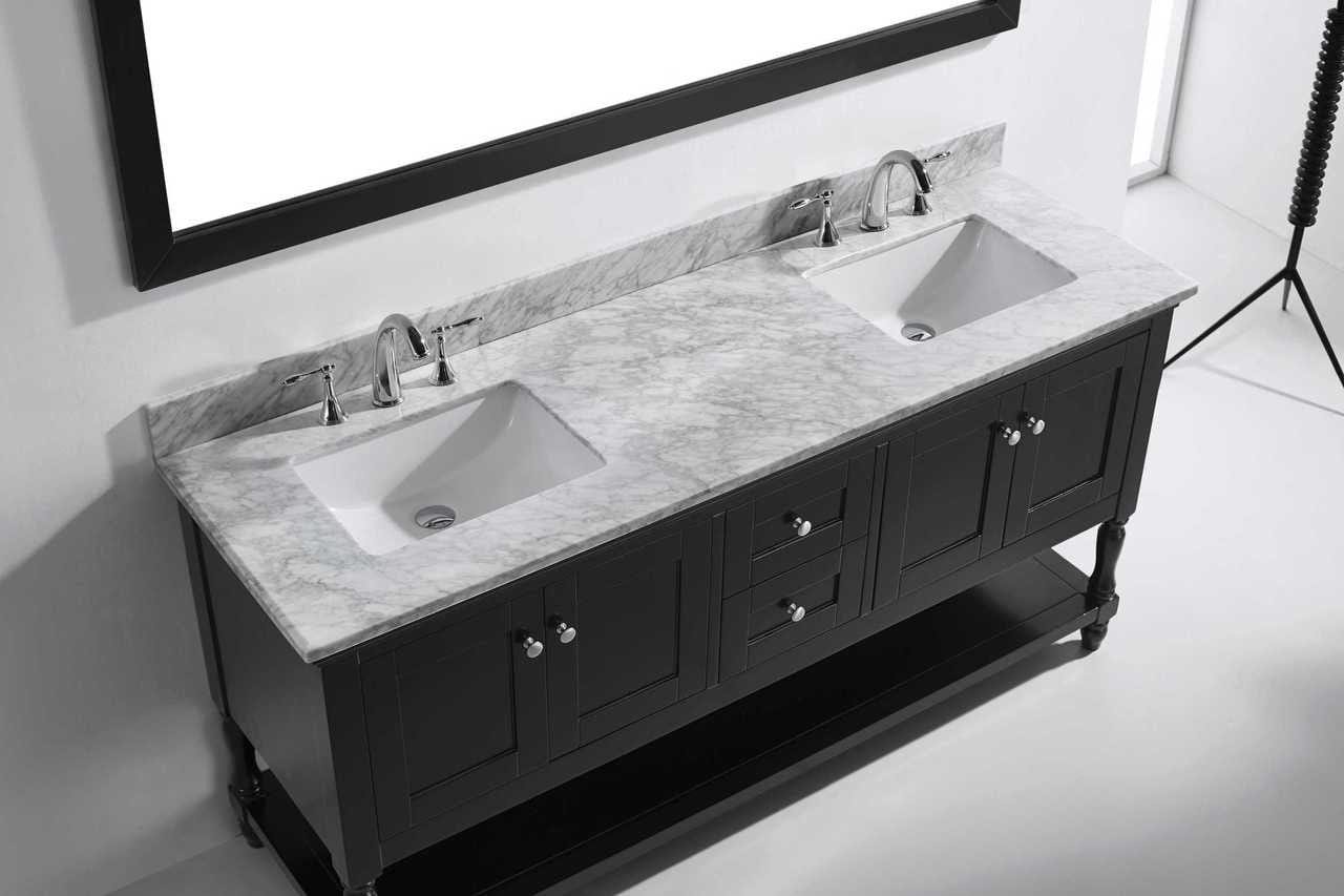 Virtu USA Julianna 72 Double Bathroom Vanity Set in Espresso w/ Italian Carrara White Marble Counter-Top | Square Basin