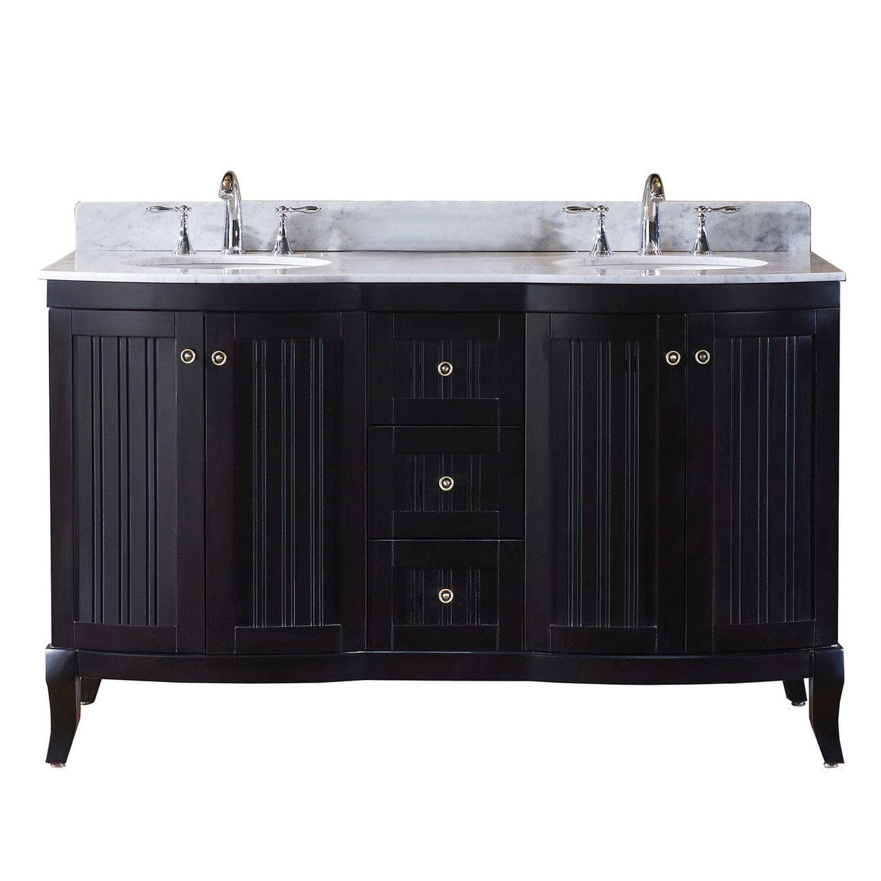 Virtu USA Khaleesi 60 Double Bathroom Vanity Set in Espresso w/ Italian Carrara White Marble Counter-Top | Round Basin