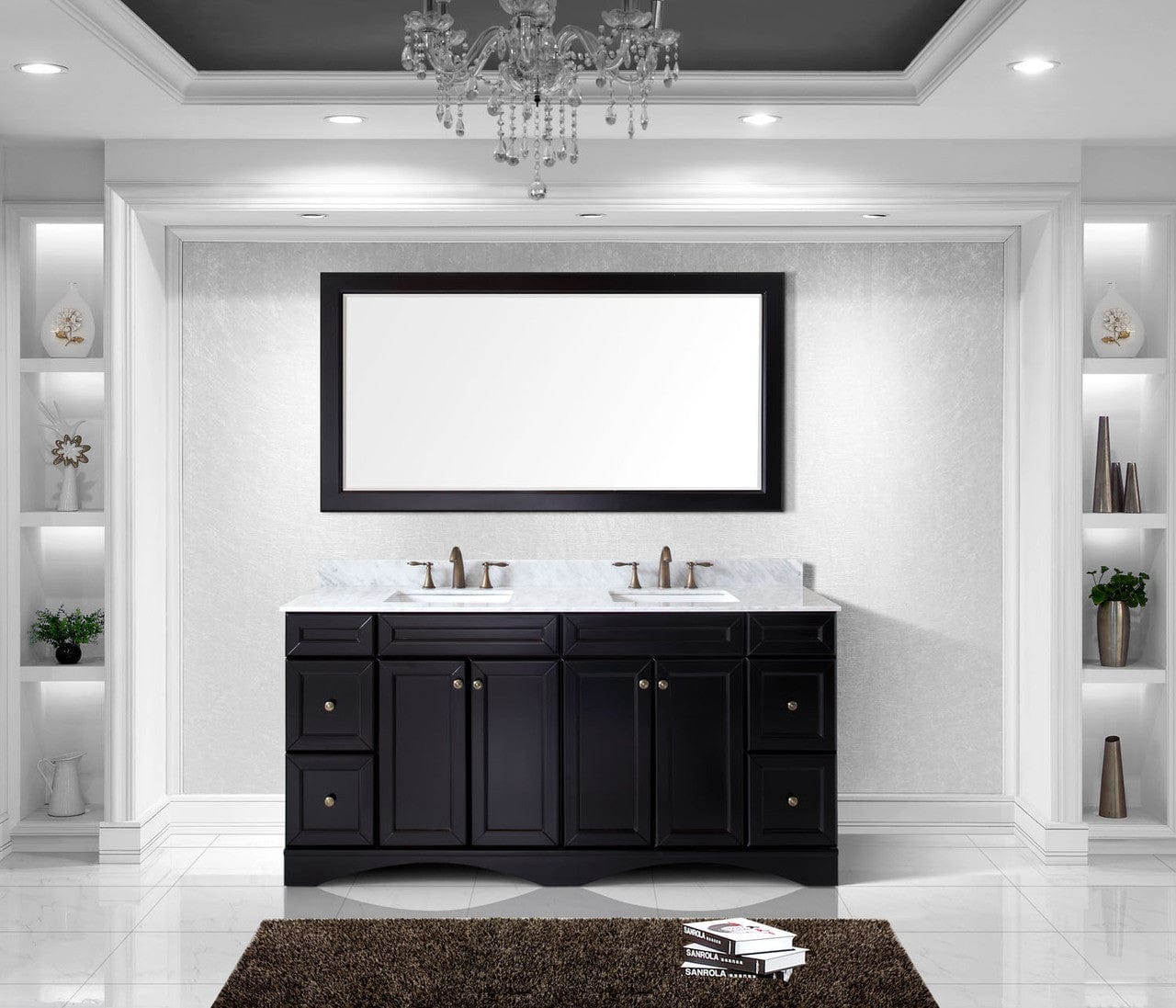 Virtu USA Talisa 72 Double Bathroom Vanity Set in Espresso w/ Italian Carrara White Marble Counter-Top | Square Basin