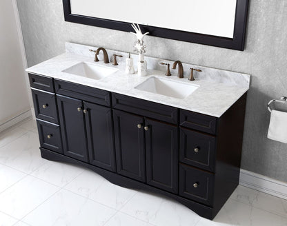 Virtu USA Talisa 72 Double Bathroom Vanity Set in Espresso w/ Italian Carrara White Marble Counter-Top | Square Basin