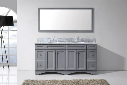 Virtu USA Talisa 72 Double Bathroom Vanity Set in Grey w/ Italian Carrara White Marble Counter-Top | Round Basin