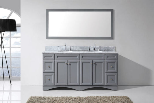 Virtu USA Talisa 72 Double Bathroom Vanity Set in Grey w/ Italian Carrara White Marble Counter-Top | Round Basin