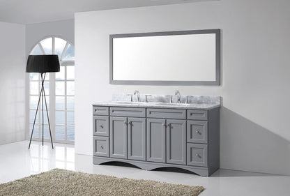 Virtu USA Talisa 72 Double Bathroom Vanity Set in Grey w/ Italian Carrara White Marble Counter-Top | Round Basin