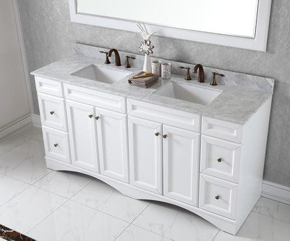 Virtu USA Talisa 72 Double Bathroom Vanity Set in White w/ Italian Carrara White Marble Counter-Top | Square Basin