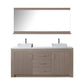 Virtu USA Tavian 72" Double Bathroom Vanity in Grey Oak w/ White Engineered Stone Top & Square Sink w/ Polished Chrome Faucet & Mirror