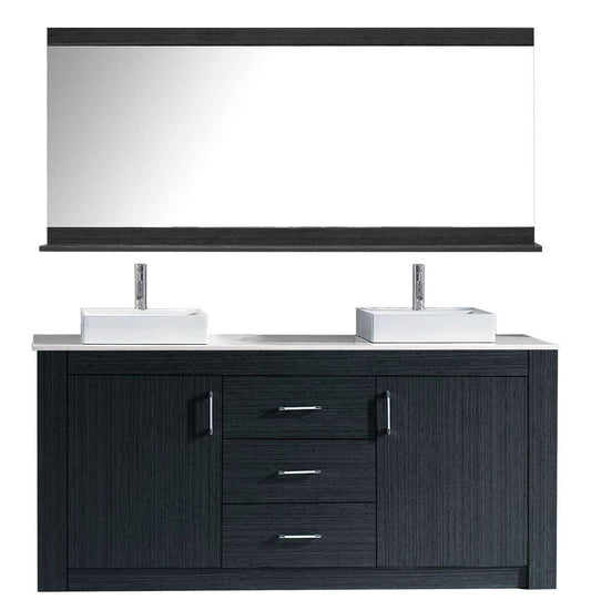 Virtu USA Tavian 72" Double Bathroom Vanity Set in Grey w/ White Stone Counter-Top | Square Basin