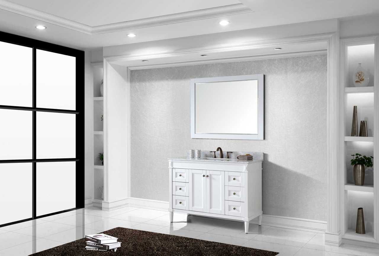 Virtu USA Tiffany 48 Single Bathroom Vanity Set in White w/ Italian Carrara White Marble Counter-Top | Square Basin