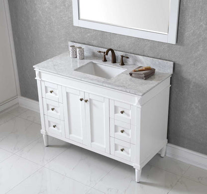 Virtu USA Tiffany 48 Single Bathroom Vanity Set in White w/ Italian Carrara White Marble Counter-Top | Square Basin