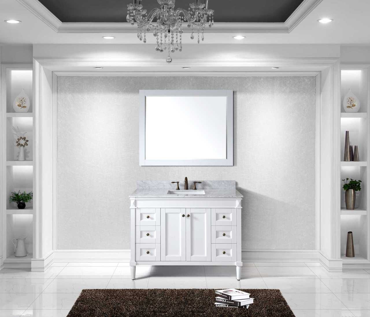 Virtu USA Tiffany 48 Single Bathroom Vanity Set in White w/ Italian Carrara White Marble Counter-Top | Square Basin