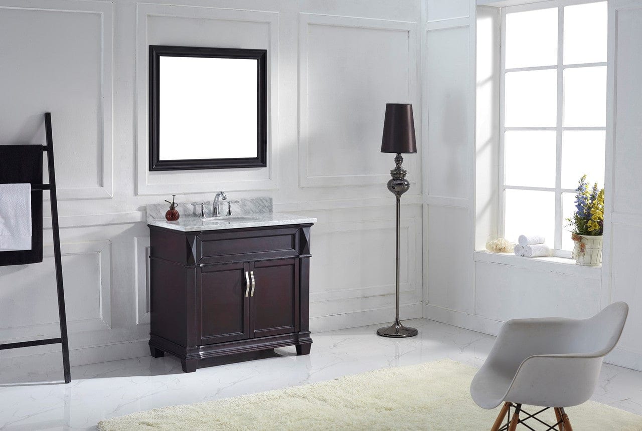 Virtu USA Victoria 36 Single Bathroom Vanity Set in Espresso w/ Italian Carrara White Marble Counter-Top | Round Basin